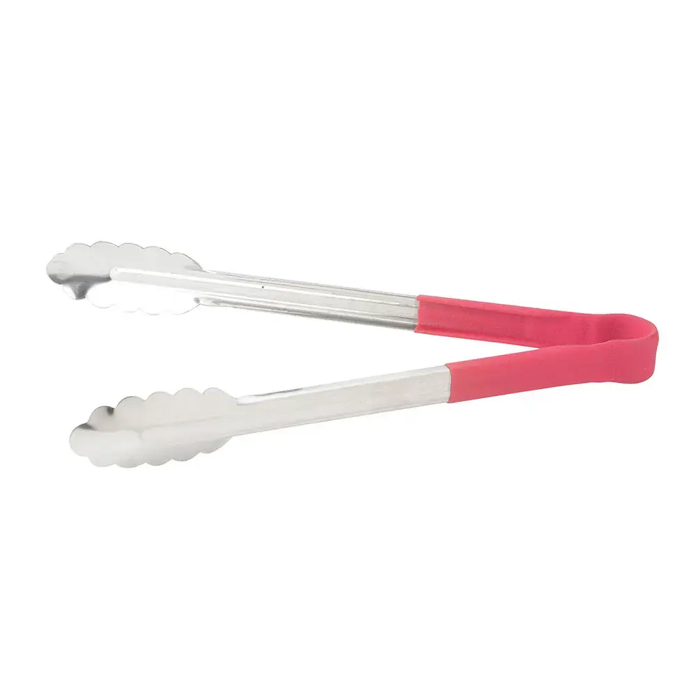 Winco UT-9HP-R 9"L Stainless Utility Tong, Red