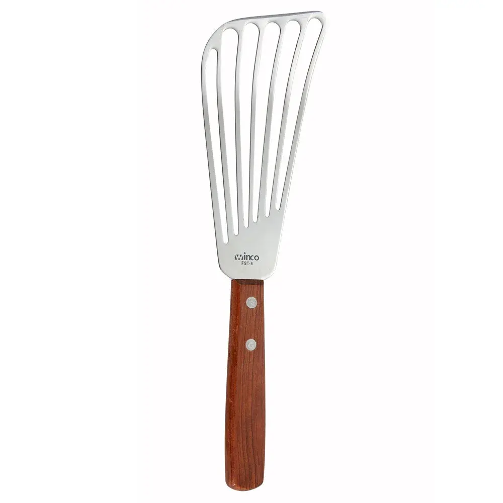 Winco FST-6 6 1/2" Slotted Fish Spatula w/ Wood Handle