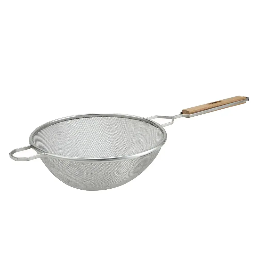 Winco MS2K-10S 10 1/4" Strainer w/ Single Fine Mesh & Flat Wooden Handle