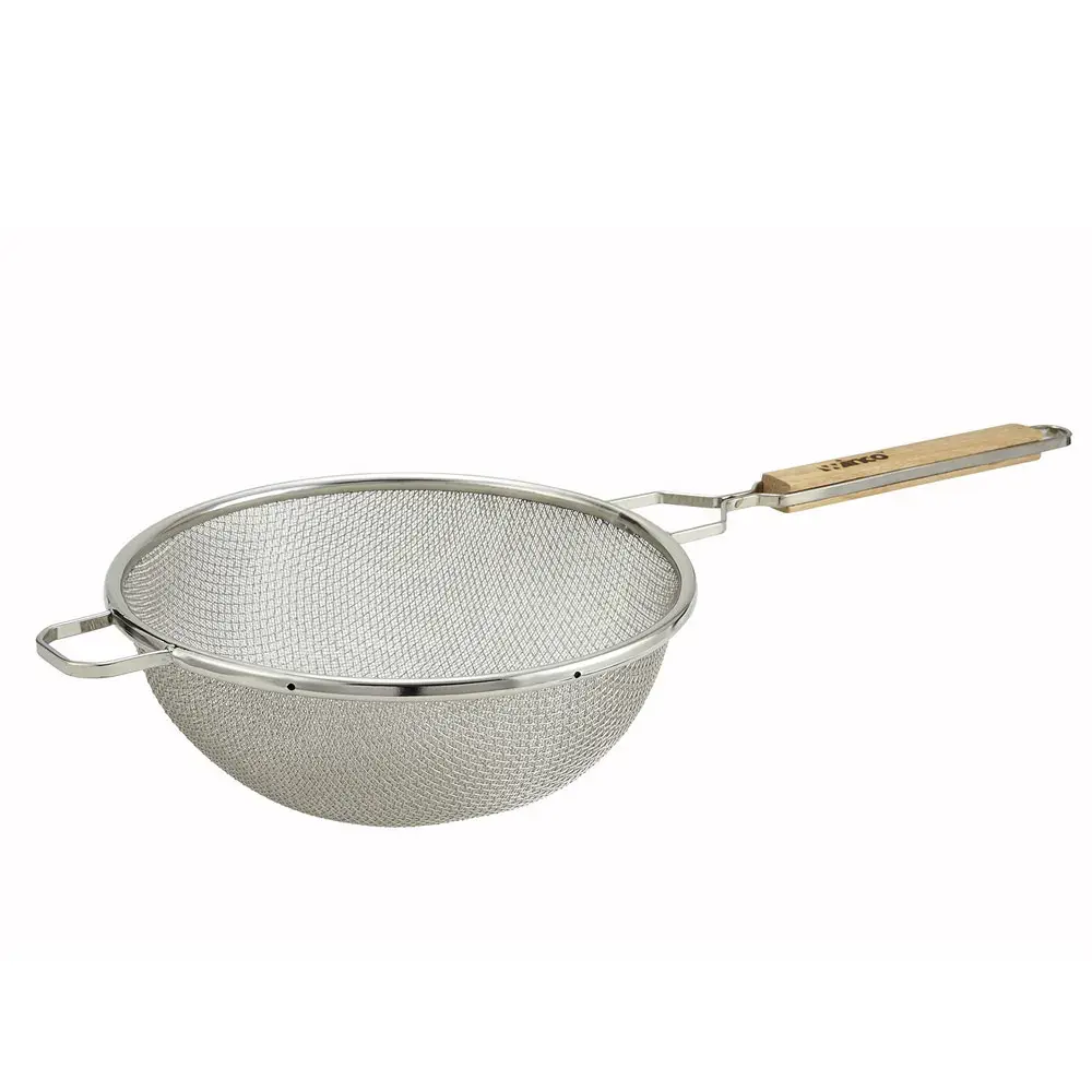 Winco MST-10D 10 1/2" Round Strainer w/ Double Tinned Mesh, Medium, Stainless