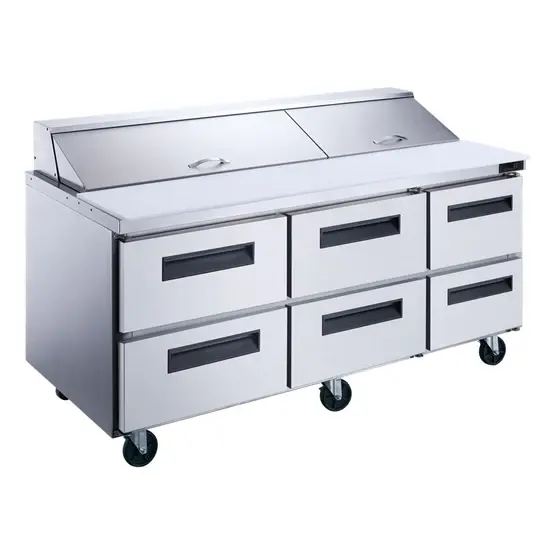 DSP72-30M-D6 6-Drawer Megatop Commercial Food Prep Table Refrigerator in Stainless Steel