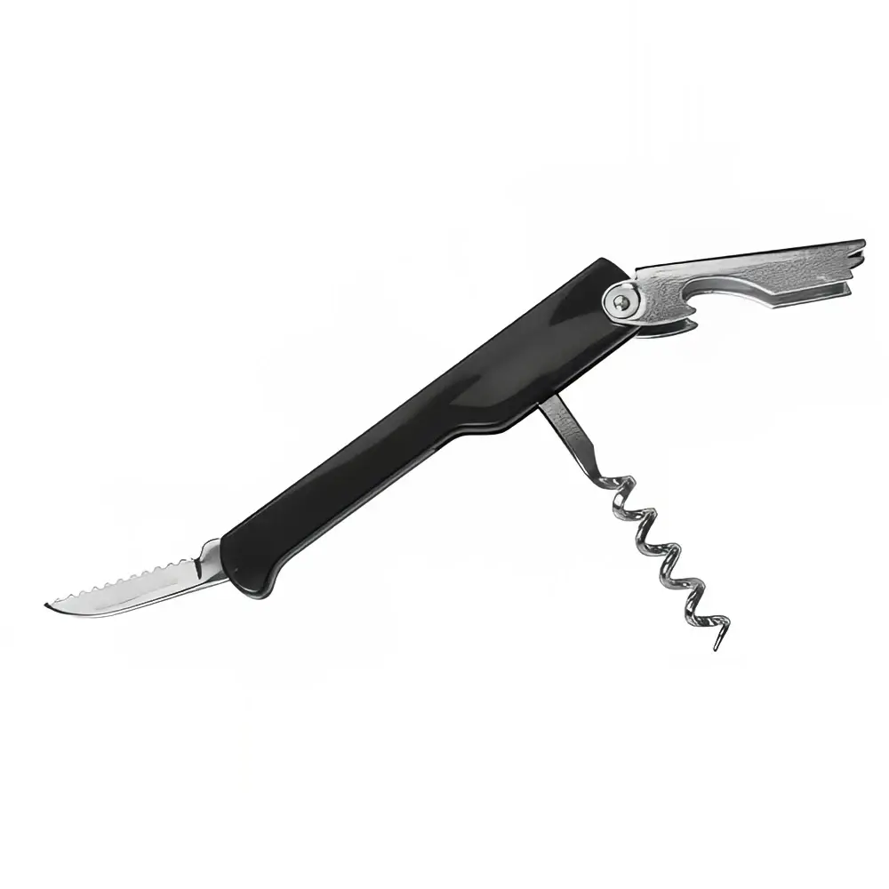 Winco CO-512 Waiter's Corkscrew w/ Foil Cutter & Bottle Cap Opener, Black
