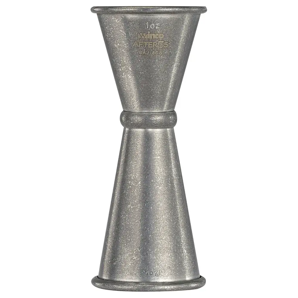 Winco BAJ-8CS Double Jigger - 1 & 1 1/2 oz, Stainless Steel, Crafted Steel Finish