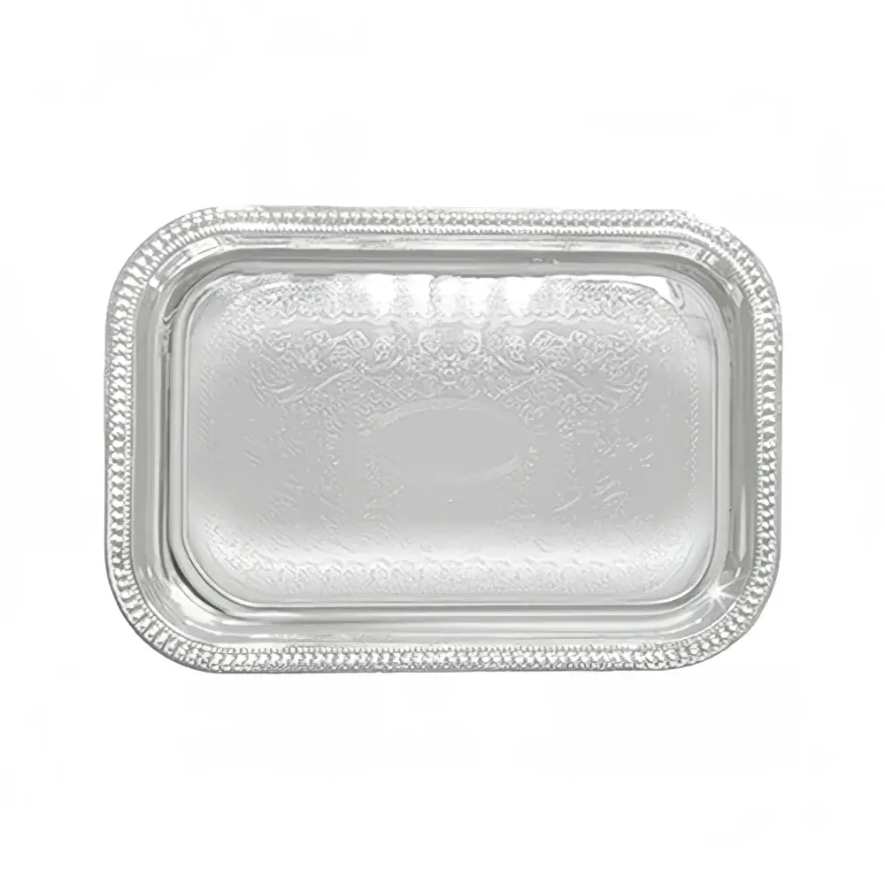 Winco CMT-2014 Rectangular Serving Tray - 20" x 14", Gadroon Edge w/ Engraving, Chrome Plated