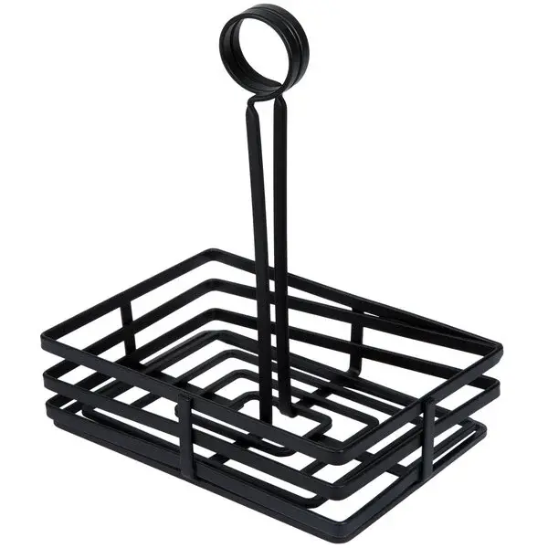 Choice Flat Coil Rectangular Wrought Iron Condiment Caddy with Card Holder - 7 7/8" x 5 1/2" x 9 1/2"