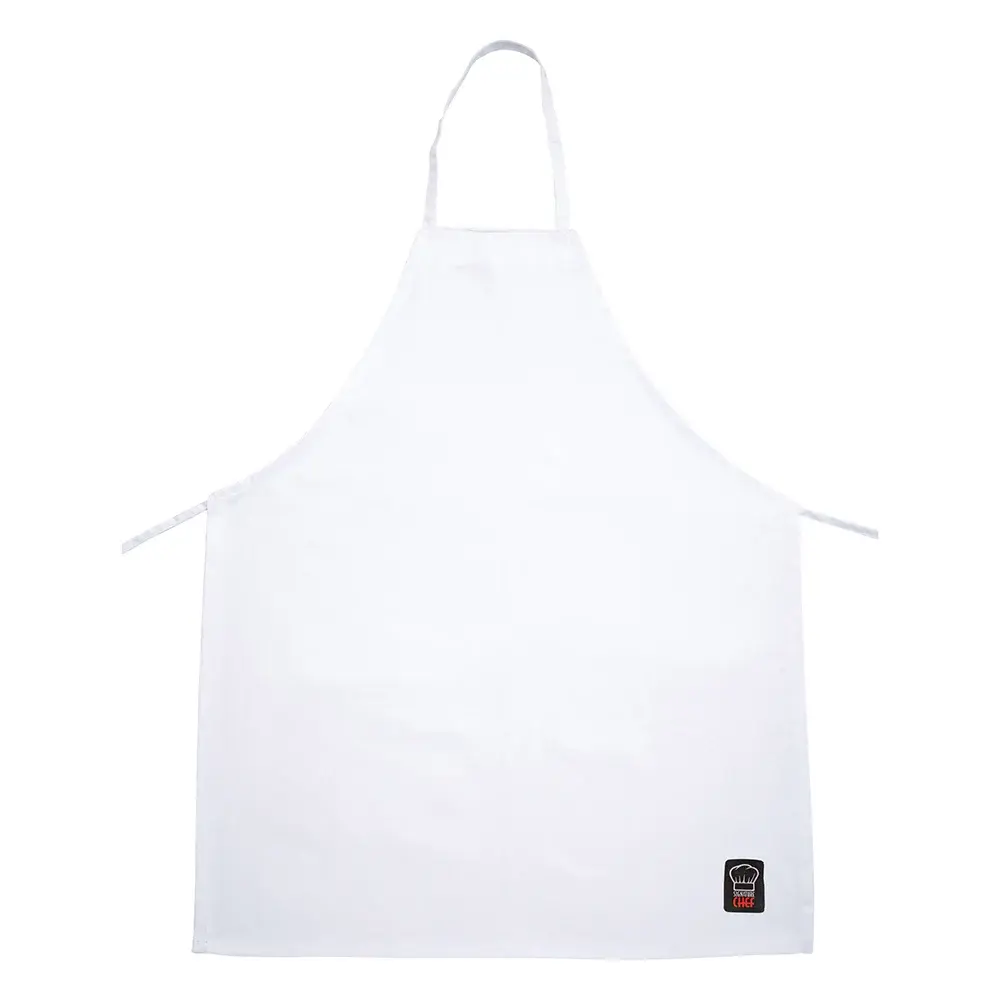 Winco BA-3226WH Full Length Bib Apron - 33"L x 26"W, Poly Cotton, White