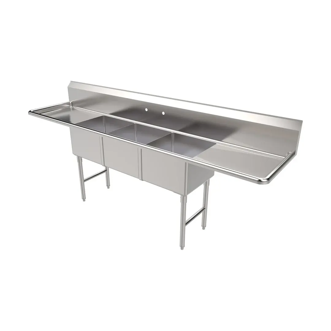 American Tables & Seating MET-SE-18183D24 102" Three Compartment Sink, 18"x18" Bowl-2 Drainboards