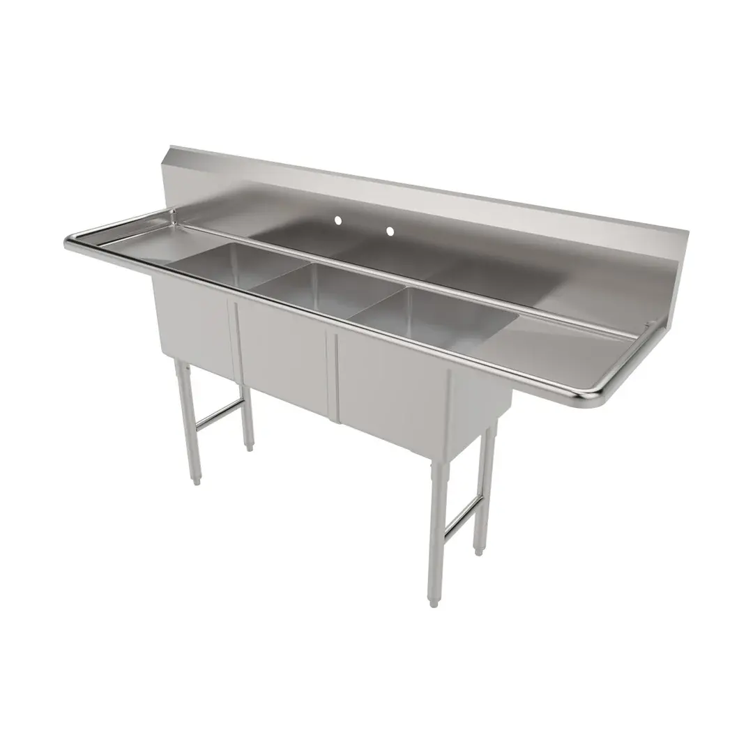 American Tables & Seating MET-SE-15153D 75" Three Compartment Sink, 15"Wx15"L Bowl-Drainboards