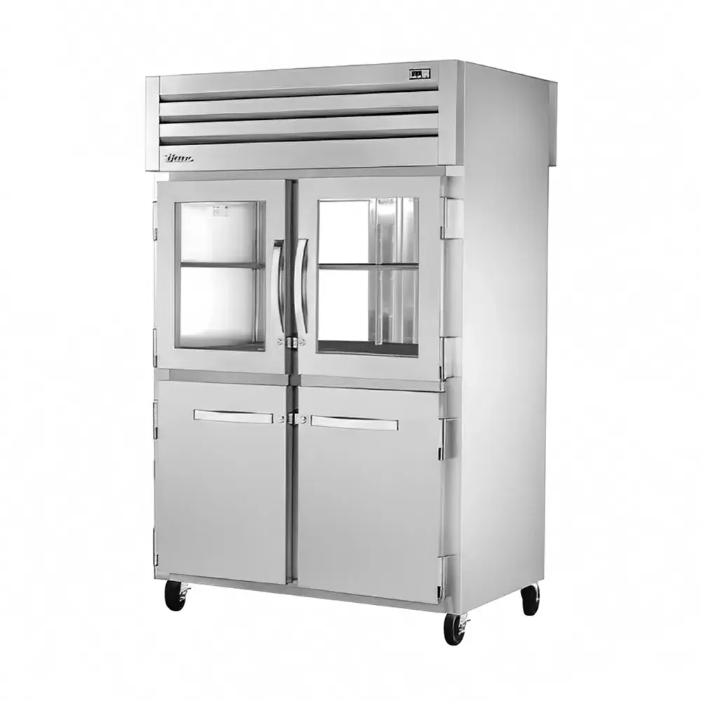 True STR2RPT-2HG/2HS-2G-HC 52 3/5" Two Section Pass Thru Refrigerator, (4) Glass Doors, (2) Solid Doors, Left/Right Hinge, 115v