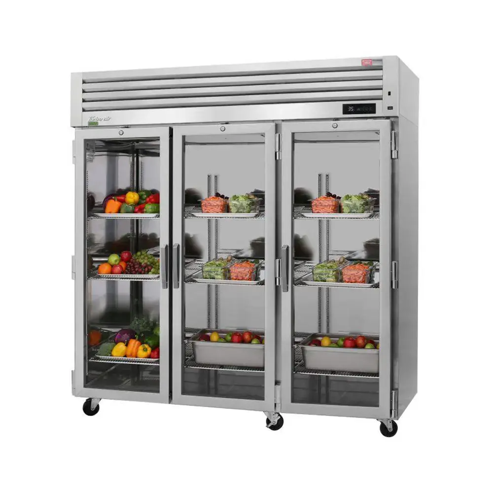 Turbo Air PRO-77R-G-N 77 3/4" Three Section Reach In Refrigerator, (3) Left/Right Hinge Glass Doors, 115v
