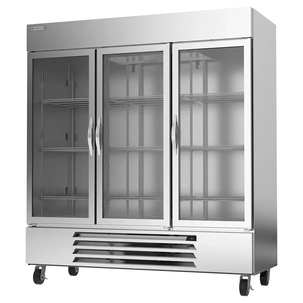 Beverage-Air HBR72HC-1-G 75" Three Section Reach In Refrigerator, (3) Left/Right Hinge Glass Doors, 115v