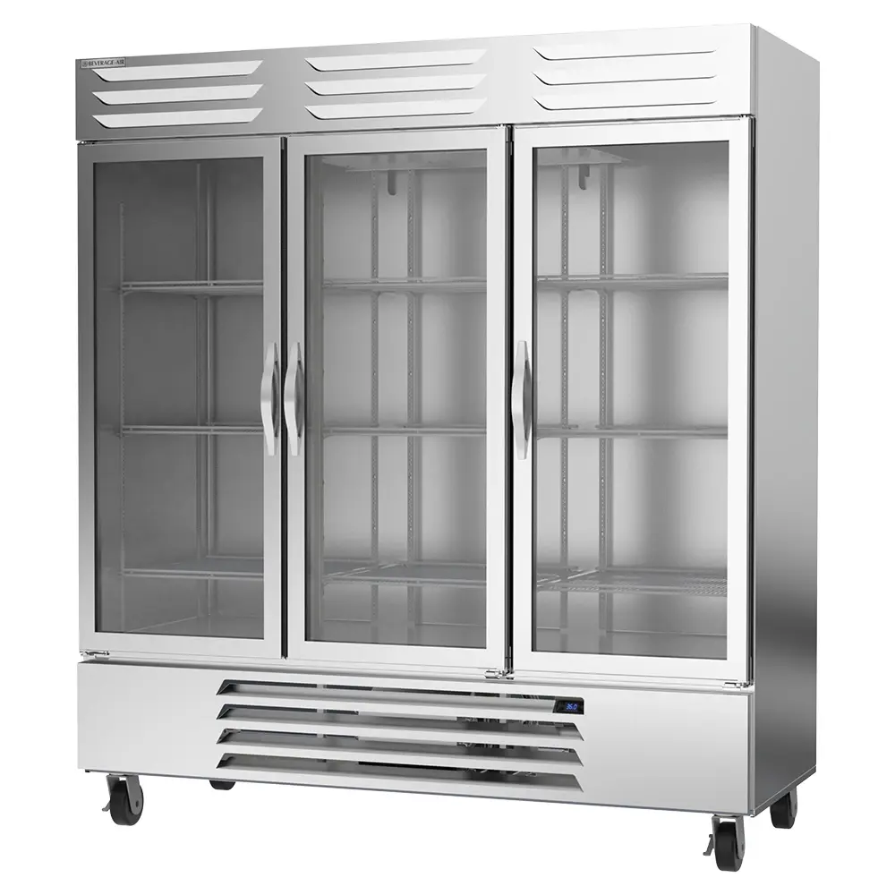 Beverage-Air RB72HC-1G 75" Three Section Reach In Refrigerator, (3) Left/Right Hinge Glass Doors, 115v