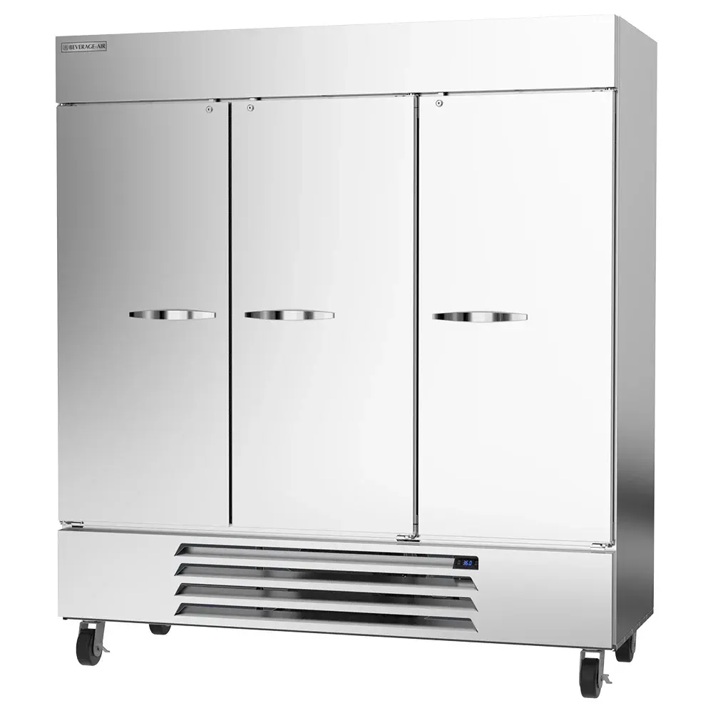 Beverage-Air HBR72HC-1 75" Three Section Reach In Refrigerator, (3) Left/Right Hinge Solid Doors, 115v