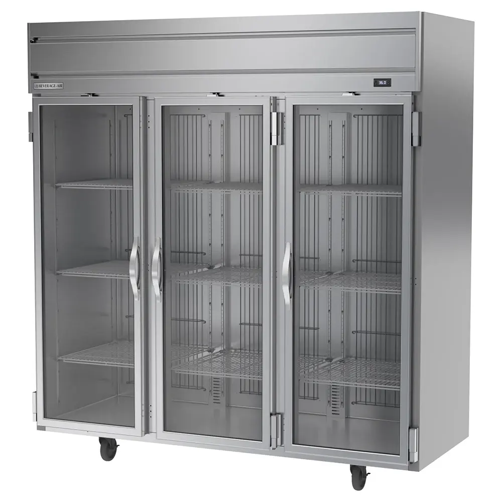 Beverage-Air HRPS3HC-1G 78" Three Section Reach In Refrigerator, (3) Left/Right Hinge Glass Doors, 115v