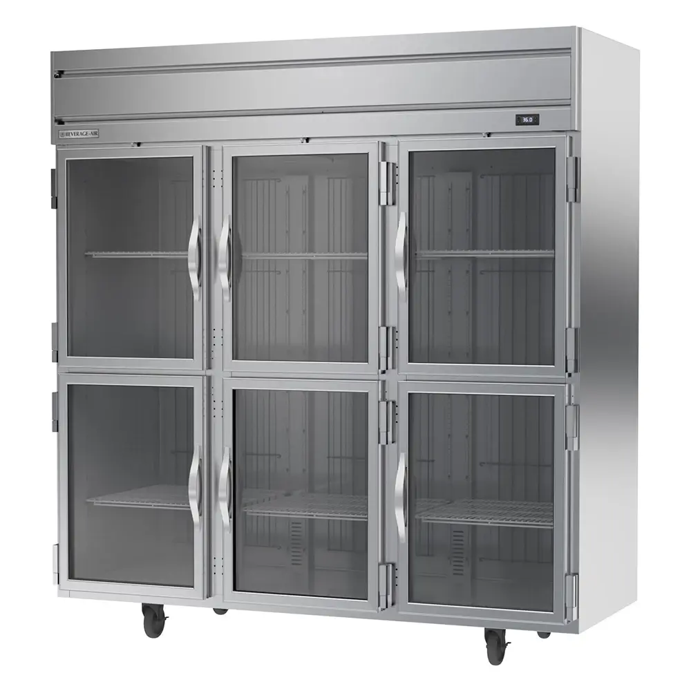 Beverage-Air HRP3HC-1HG 78" Three Section Reach In Refrigerator, (6) Left/Right Hinge Glass Doors, 115v