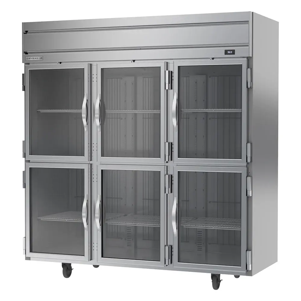 Beverage-Air HR3HC-1HG 78" Three Section Reach In Refrigerator - (6) Left/Right Hinge Glass Doors, 115v