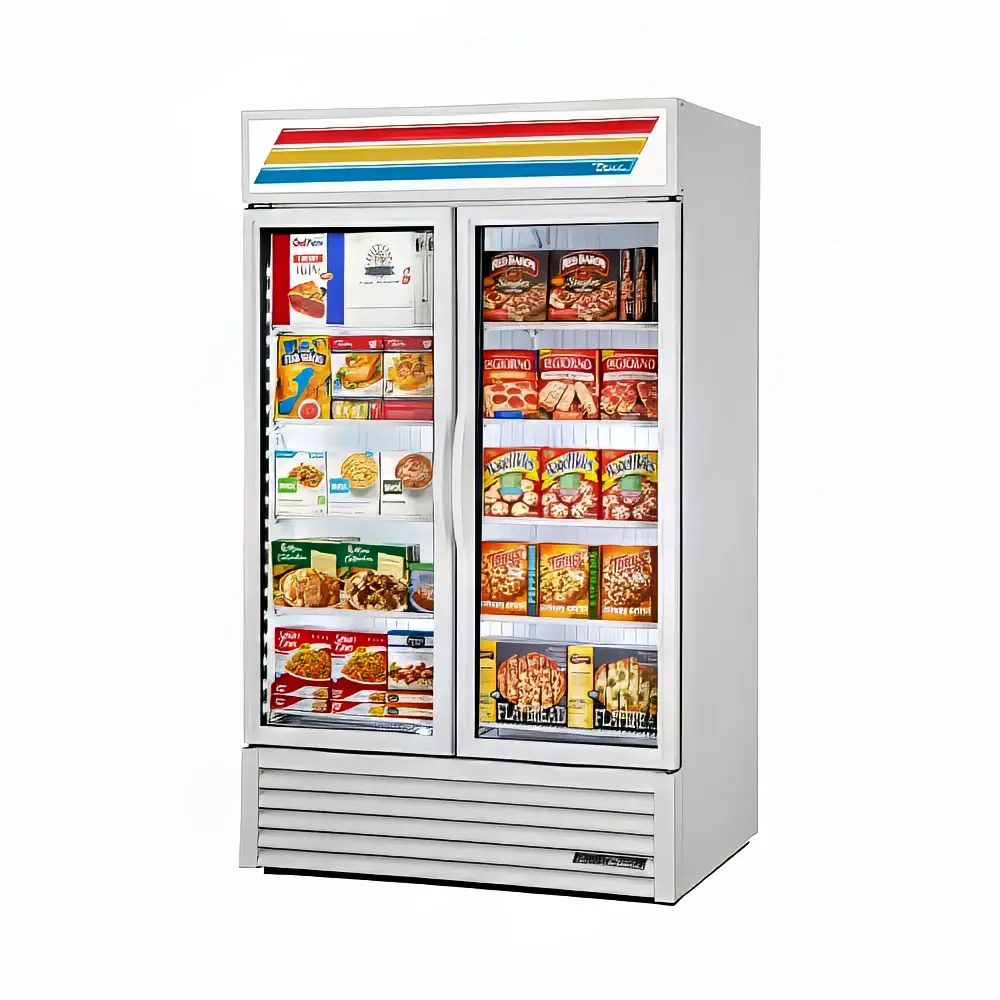 True GDM-49F-FLX-HC~TSL01 54 1/8" GDM Series Two Section Glass Door Merchandiser - (2) Left/Right Hinge Doors, White, 115v