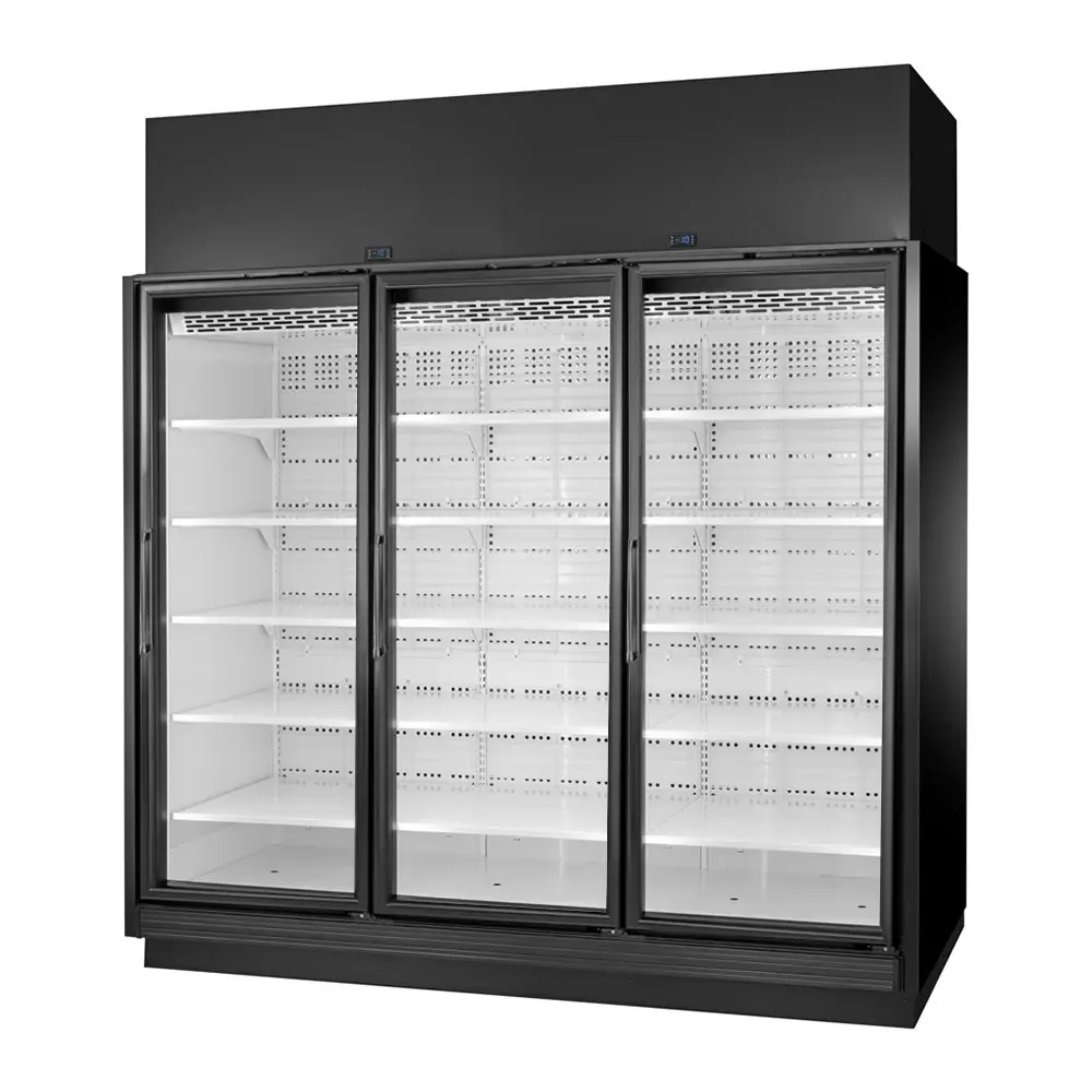 True TRM3M-BLK-WHT-1BLKRRR-YY-4 96" Three Section Supermarket Display Refrigerator, (3) Right Hinge Doors, Black, 208-240v