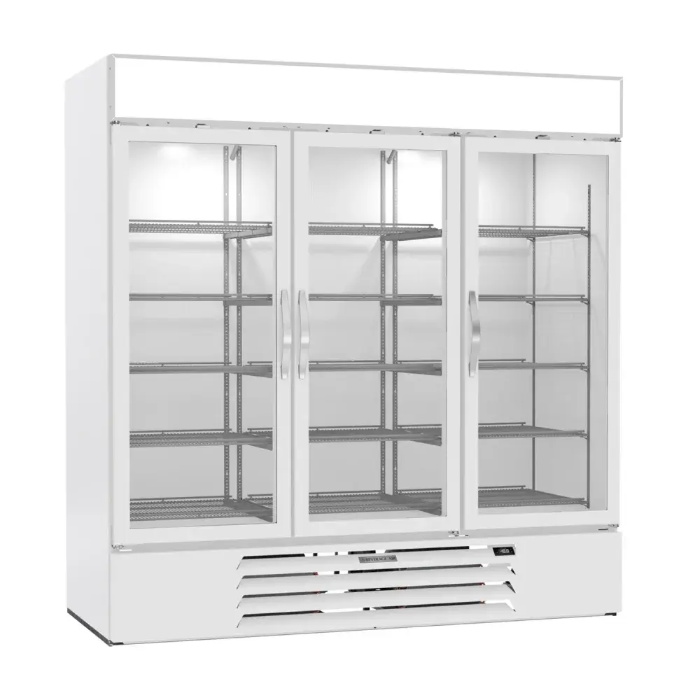Beverage-Air MMF72HC-1-W 75" Three Section Display Freezer w/ Swing Doors - Bottom Mount Compressor, White, 230v