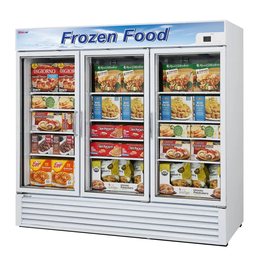 Turbo Air TGF-72F-N 81 7/8" Three Section Display Freezer w/ Swing Doors - Bottom Mount Compressor, White, 115v