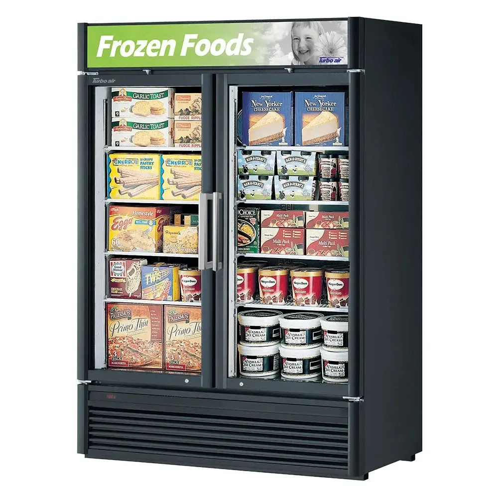 Turbo Air TGF-47SD-N 51 1/8" Two Section Display Freezer w/ Swing Doors - Bottom Mount Compressor, Black, 115v