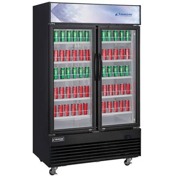 DSM-48R Commercial Glass Swing 2-Door Merchandiser Refrigerator in Black