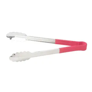 Winco UTPH-12R 12"L Stainless Utility Tongs, Red