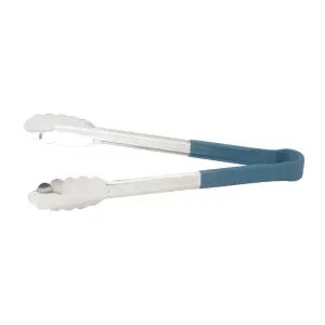 Winco UTPH-9B 9"L Stainless Utility Tongs, Blue