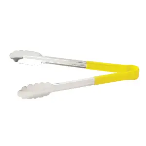 Winco UT-9HP-Y 9"L Stainless Utility Tongs, Yellow
