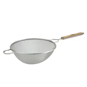 Winco MS2K-10S 10 1/4" Strainer w/ Single Fine Mesh & Flat Wooden Handle
