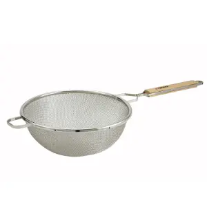 Winco MST-10D 10 1/2" Round Strainer w/ Double Tinned Mesh, Medium, Stainless