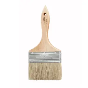 Winco WBR-40 Flat Pastry Brush, 4" Wide w/ Flat Boar Bristles & Wooden Handle