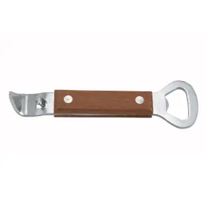 Winco CO-303 7" Bottle Opener/Can Punch, Stainless w/ Wooden Handle