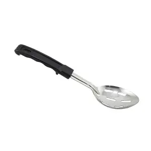Winco BHSP-11 11" Slotted Basting Spoon w/ Stop Hook & Black Plastic Handle, Stainless