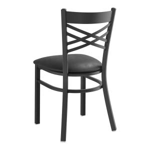 Lancaster Table & Seating Black Finish Cross Back Chair with 2 1/2" Black Vinyl Padded Seat