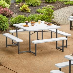 Lancaster Table & Seating 48" Square White Picnic Table with Attached Benches