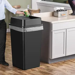 Lavex 50 Gallon Black Square Trash Can with Drop Shot Lid