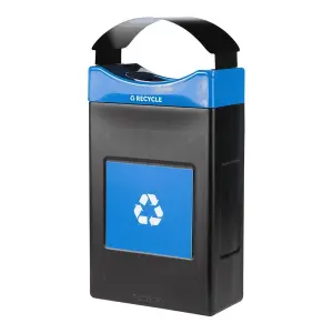 Commercial Zone Avante 30 Gallon Blue Polyethylene Rectangular Indoor / Outdoor Shallow Modular Single-Stream Recycling Bin with Canopy Top