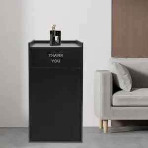 American Tables & Seating ATS-TR1-BLK 35 Gallon Black Melamine Waste Receptacle Enclosure with "THANK YOU" Swing Door