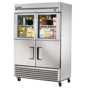 True TS-49-2-G-2-HC~FGD01 54 1/10" Two Section Reach In Refrigerator, (2) Glass Doors, (2) Solid Doors, Left/Right Hinge, 115v