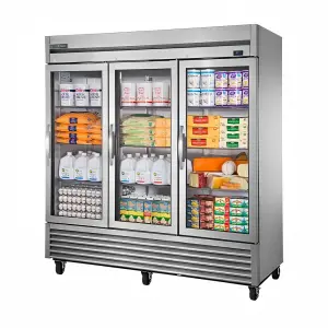 True T-72G-HC~FGD01 78 1/10" Three Section Reach In Refrigerator, (3) Right Hinge Glass Doors, 115v