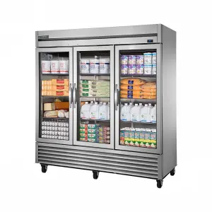 True TS-72G-HC~FGD01 78 1/10" Three Section Reach In Refrigerator, (3) Left/Right Hinge Glass Doors, 115v