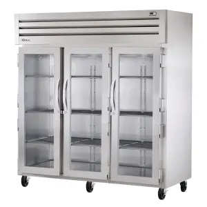 True STG3R-3G-HC 77 3/4" Three Section Reach In Refrigerator, (3) Left/Right Hinge Glass Doors, 115v
