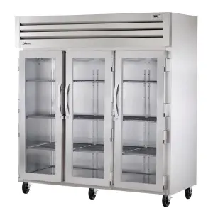 True STA3R-3G-HC 77 3/4" Three Section Reach In Refrigerator, (3) Left/Right Hinge Glass Doors, 115v