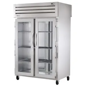 True STA2RPT-2G-2S-HC 52 3/5" Two Section Pass Thru Refrigerator, (4) Left/Right Hinge Glass Doors, 115v