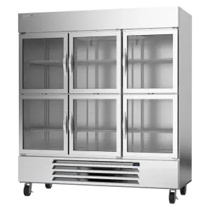 Beverage-Air HBR72HC-1-HG 75" Three Section Reach In Refrigerator, (6) Left/Right Hinge Glass Doors, 115v