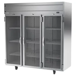 Beverage-Air HRP3HC-1G 78" Three Section Reach In Refrigerator, (3) Left/Right Hinge Glass Doors, 115v