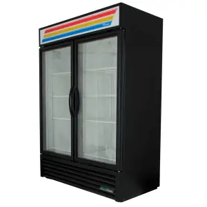 True GDM-49F-HC~TSL01 54 1/8" Two Section Display Freezer w/ Swing Doors - Bottom Mount Compressor, Black, 115/208230v/1ph