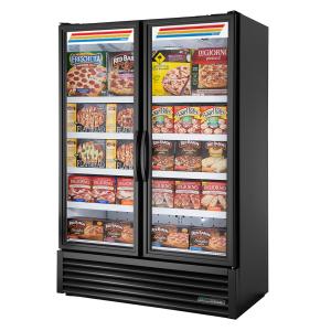 True FLM-54F~TSL01 53 7/8" Two Section Display Freezer w/ Swing Doors - Bottom Mount Compressor, Black, 115v