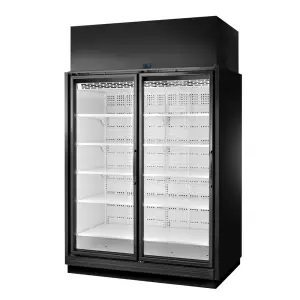 True TRM2M-BLK-WHT-1BLKLL-YY-4 65 1/2" Two Section Supermarket Display Refrigerator, (2) Left Hinge Doors, Black, 208-240v